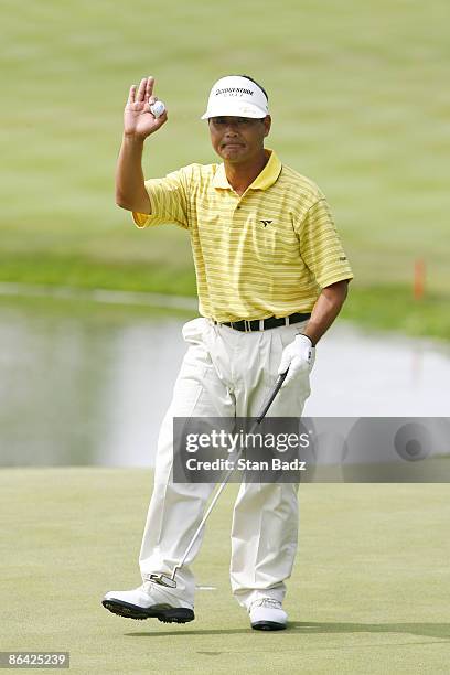 Hajime Meshiai competes in the third and final round of the Allianz Championship held at Glen Oaks Country Club in West Des Moines, IA, on June 4,...