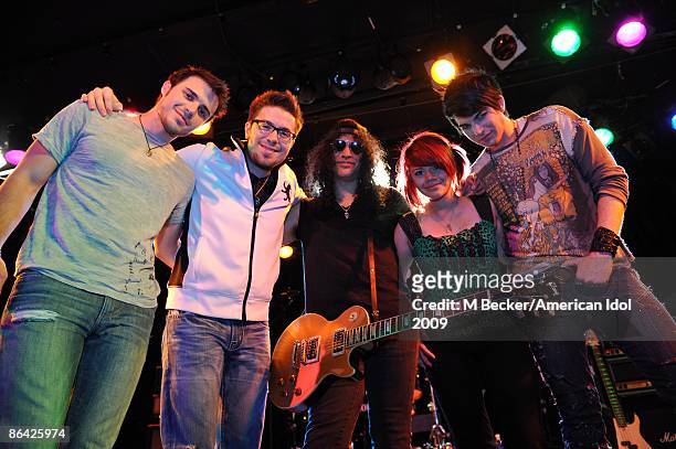 Guitarist Slash mentors the "Final 4" American Idol Contestants Kris Allen, Danny Gokey, Allison Iraheta and Adam Lambert on the American Idol stage...