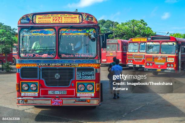 decorated public bus the pettah bus station, colombo. in sri lanka - colombo pettah stock pictures, royalty-free photos & images