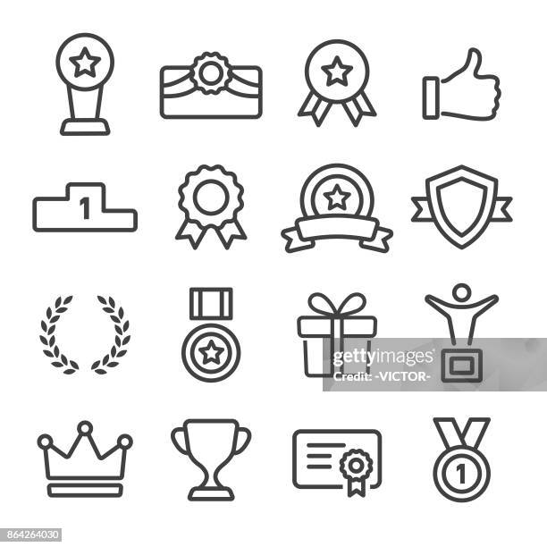illustrations, cliparts, dessins animés et icônes de d’attribution et d’honorer les icons set - ligne série - laurier