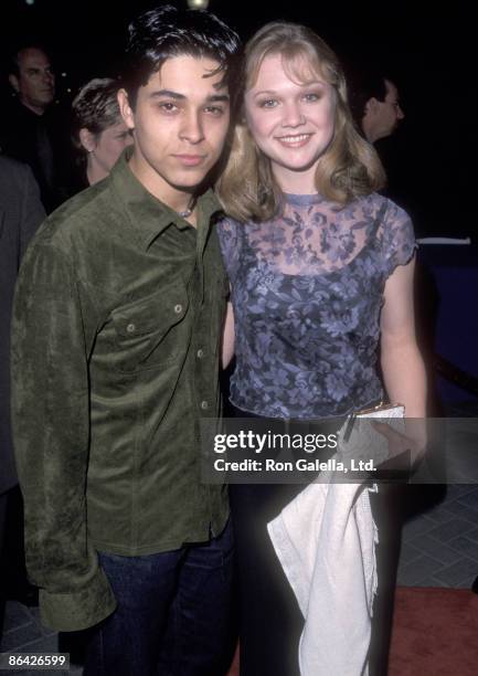 Actor Wilmer Valderrama and actress Ariana Richards attend the "Varsity Blues" Hollywood Premiere on January 7, 1999 at Paramount Theater in...