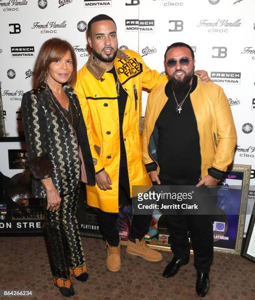 Sylvia Rhone, French Montana and Wassim "SAL" Slaiby, manager attend Ciroc & Epic Records present French Montana "Jungle Rules" Gold Dinner at Poppy...