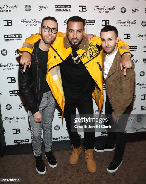 French Montana poses with Devin and Cameron Lazerine, Founders of Rap-Up during Ciroc & Epic Records present French Montana "Jungle Rules" Gold...