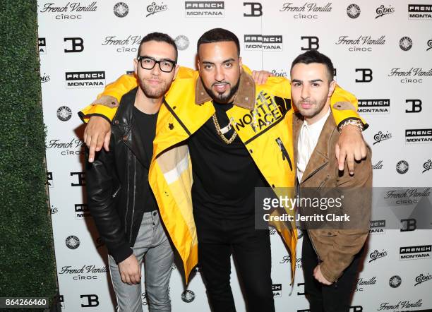 French Montana poses with Devin and Cameron Lazerine, Founders of Rap-Up during Ciroc & Epic Records present French Montana "Jungle Rules" Gold...
