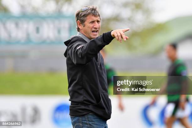 Head Coach Barry Matthews of South Canterbury reacting prior to the Heartland Championship Semi Final match between South Canterbury and Wanganui on...