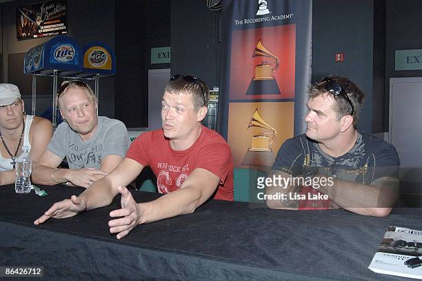 Todd Harrell, Matt Roberts, Brad Arnold and Chris Henderson of 3 Doors Down attend a 'Q&A' during the GRAMMY Soundchecks with 3 Doors Down on July...