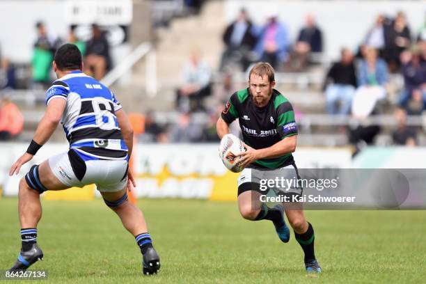 Jared Trevathan of South Canterbury charges forward during the Heartland Championship Semi Final match between South Canterbury and Wanganui on...