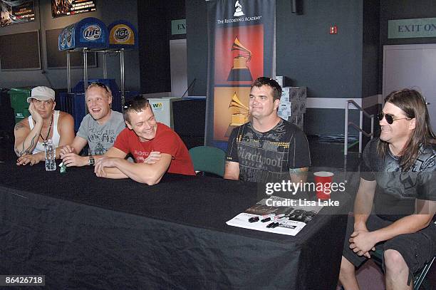 Todd Harrell, Matt Roberts, Brad Arnold, Chris Henderson and Greg Upchurch of 3 Doors Down attend a 'Q&A' during the GRAMMY Soundchecks with 3 Doors...