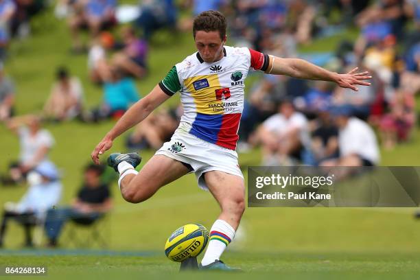 Harry Nucifora of the Rays takes a conversion kick during the round eight NRC match between Perth and the Sydney Rays at McGillivray Oval on October...