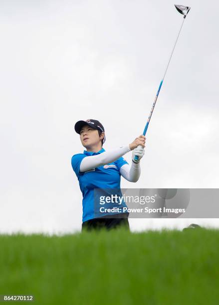 Eun-Hee Ji of South Korea tees off on the 7th hole during day three of the Swinging Skirts LPGA Taiwan Championship on October 21, 2017 in Taipei,...
