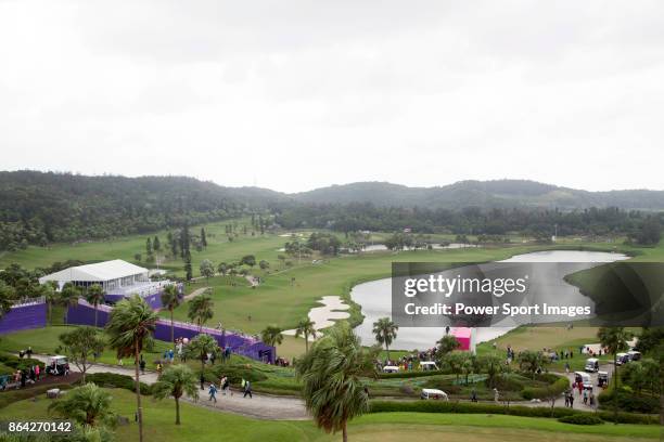 General view shows players on the 9th and 18th greens during day three of the Swinging Skirts LPGA Taiwan Championship on October 21, 2017 in Taipei,...