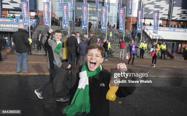 Neil Lennon fans early at Hampden Park before the Betfred Cup Semi-Final between Hibernian and Celtic at Hampden Park on October 21, 2017 in Glasgow,...