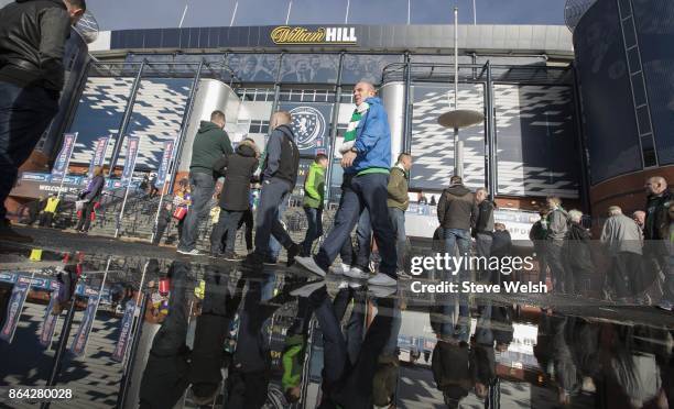 Neil Lennon fans early at Hampden Park before the Betfred Cup Semi-Final between Hibernian and Celtic at Hampden Park on October 21, 2017 in Glasgow,...