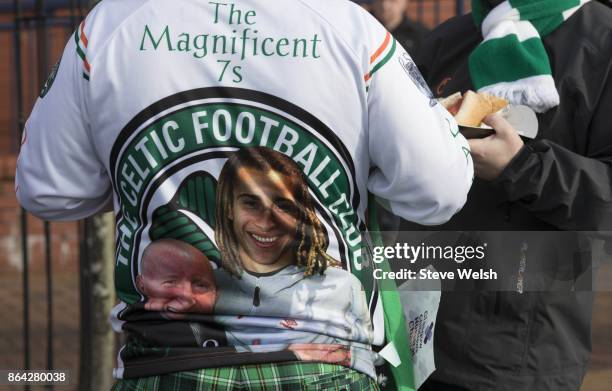 Fans arrive early at Hampden Park before the Betfred Cup Semi-Final between Hibernian and Celtic at Hampden Park on October 21, 2017 in Glasgow,...