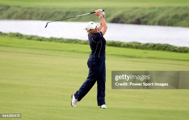 Cristie Kerr of the United States hits a shot on the 18th hole during day three of the Swinging Skirts LPGA Taiwan Championship on October 21, 2017...