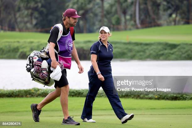 Cristie Kerr of the United States walks on the 18th fairway during day three of the Swinging Skirts LPGA Taiwan Championship on October 21, 2017 in...