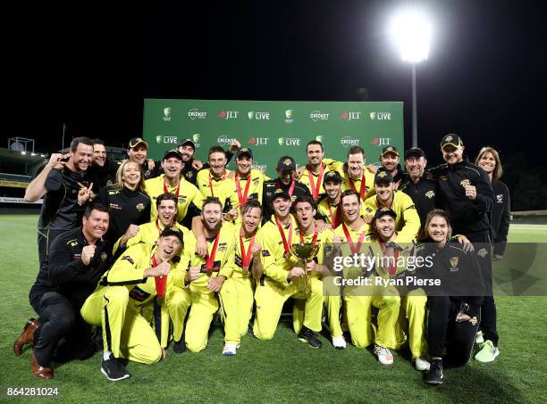 Western Australia celebrate with the trophy after the JLT One Day Cup Final match between Western Australia and South Australia at Blundstone Arena...