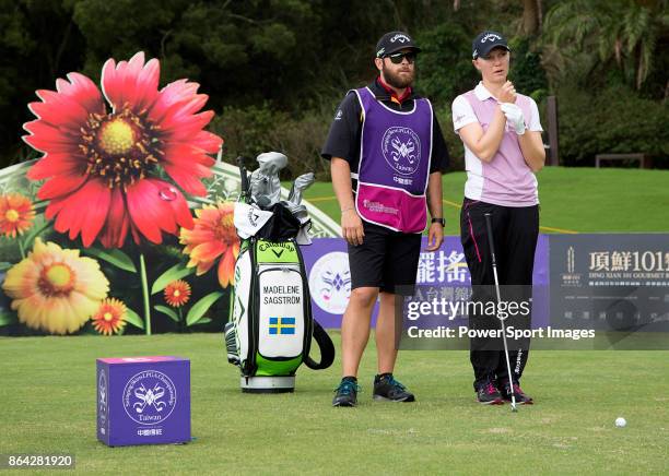 Madelene Sagstrom of Sweden prepares to tee off on the third hole during day three of the Swinging Skirts LPGA Taiwan Championship on October 21,...