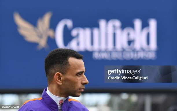 Joao Moreira is seen at the pre ceremony during Melbourne Racing on Caulfield Cup Day at Caulfield on October 21, 2017 in Melbourne, Australia.