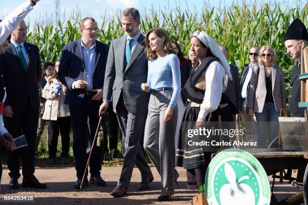 Queen Letizia of Spain and King Felipe of Spain visit Porenu village on October 21, 2017 in Villaviciosa, Spain. Porenu has been honoured as the 2017...