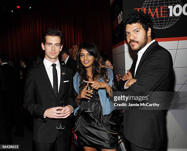 Jack Dorsey of Twitter, musician M.I.A. And Musician Ben Brewer attend Time's 100 Most Influential People in the World Gala at the Frederick P. Rose...