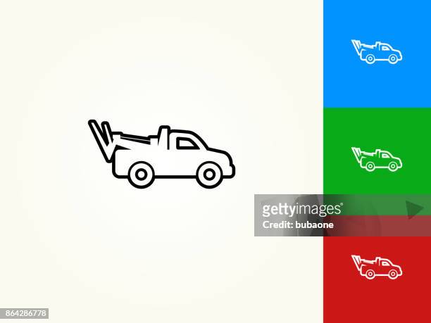 abschleppen von lkw schwarzer strich lineare symbol - tow truck icons stock-grafiken, -clipart, -cartoons und -symbole