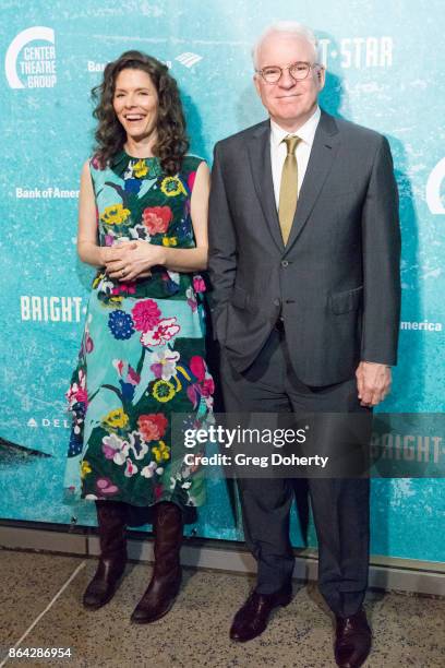 Singer-songwriter Edie Brickell and Actor Steve Martin arrive at the Opening Night Of "Bright Star" at Ahmanson Theatre on October 20, 2017 in Los...