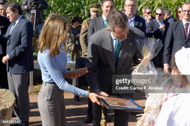 Queen Letizia of Spain and King Felipe of Spain visit Porenu village on October 21, 2017 in Villaviciosa, Spain. Porenu has been honoured as the 2017...