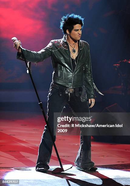 Contestant Adam Lambert performs live on the American Idol Season 8 Top 4 Performance Show on May 5, 2009 in Los Angeles, California.