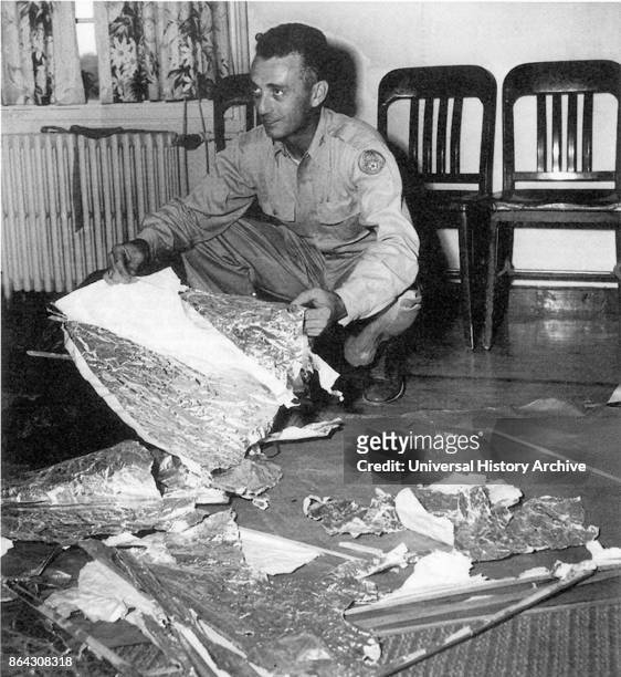 Fort Worth Army Air Field 8th July 1947: Jesse Marcel, head intelligence officer, who initially investigated and recovered some of the debris from...