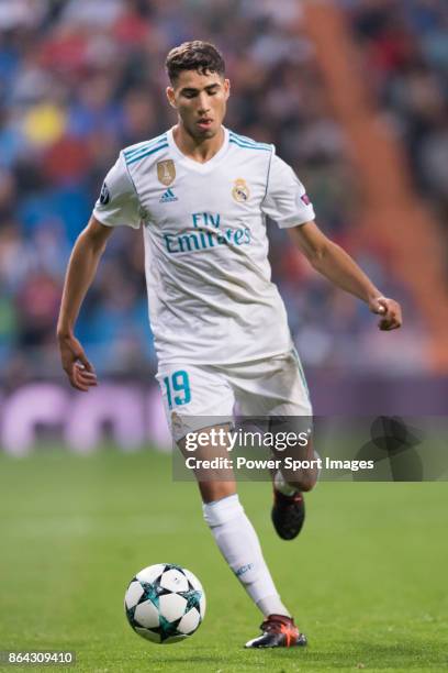 Achraf Hakimi of Real Madrid in action during the UEFA Champions League 2017-18 match between Real Madrid and Tottenham Hotspur FC at Estadio...