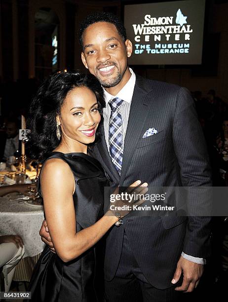 Actor Will Smith and his wife actress Jada Pinkett Smith pose at the Simon Wiesenthal Center's Annual National Tribute Dinner at the Beverly Wilshire...