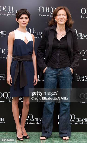 French actress Audrey Tautou and Luxemburgian director Anne Fontaine promote the film 'Coco Avant Chanel' at Hassler Hotel on May 6, 2009 in Rome,...