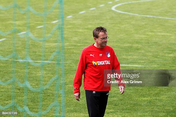 Head coach Ralf Rangnick attends a training session of 1899 Hoffenheim at the club's training center on May 6, 2009 in Sinsheim, Germany.