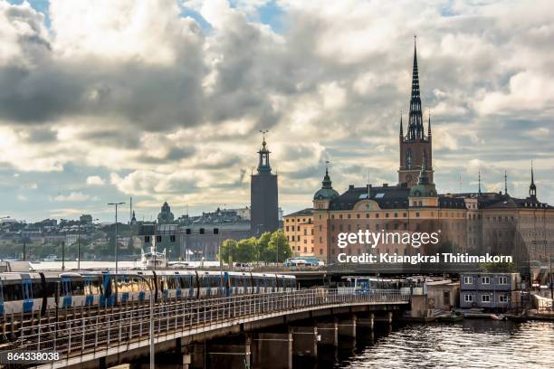 view of public train in stockholm city, sweden. - stockholm metro stock pictures, royalty-free photos & images