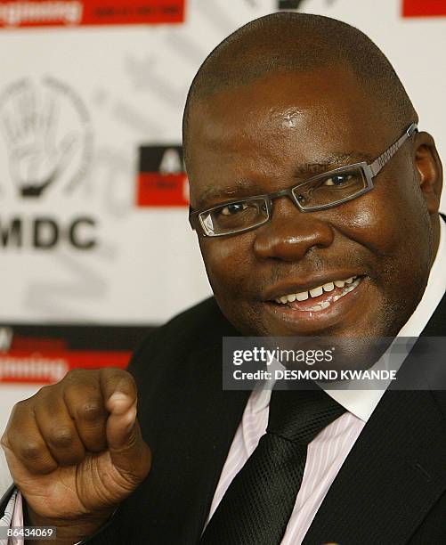 Zimbabwean Finance Minister and Movement for Democratic Change party Secretary-General Tendai Biti gives a press conference in Harare on May 6, 2009....