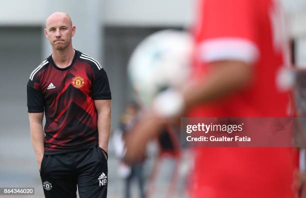 Manchester United FC head coach Nicky Butt in action during the UEFA Youth League match between SL Benfica and Manchester United FC at Caixa Futebol...