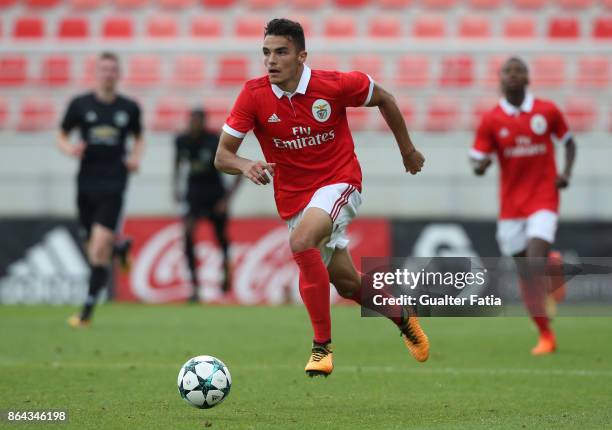 Benfica defender Pedro Alvaro in action during the UEFA Youth League match between SL Benfica and Manchester United FC at Caixa Futebol Campus on...