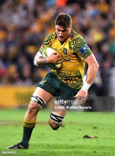 Sean McMahon of the Wallabies runs with the ball during the Bledisloe Cup match between the Australian Wallabies and the New Zealand All Blacks at...