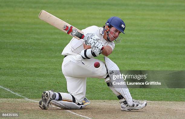Joe Sayers of Yorkshire hits out during the LV County Championship Division One match between Warwickshire and Yorkshire at Edgbaston on May 6, 2009...