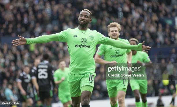 Moussa Dembele of Celtic celebrates his goal, Celtic's third, during the Betfred Cup Semi-Final at Hampden Park on October 21, 2017 in Glasgow,...