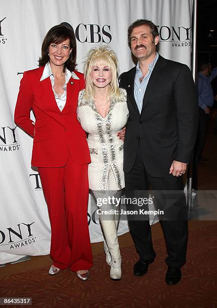Actress Allison Janney, musician Dolly Parton and actor Mark Kudisch of 9 to 5: The Musical attend the 2009 Tony Awards Meet the Nominees press...