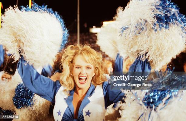Dallas Cowboys Cheerleader celebrates the Dallas Cowboy's 1993 Pasadena, California, Superbowl XXVII win over the Buffalo Bills. The Cowboys won...