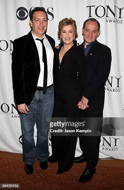 Director Moises Kaufman, actress Jane Fonda and actor Zach Grenier attend the 2009 Tony Awards Meet the Nominees press reception at The Millennium...