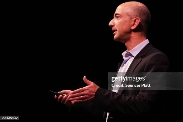 Amazon CEO Jeff Bezos speaks about the new Kindle DX, which he unveiled at a press conference at the Michael Schimmel Center for the Arts at Pace...