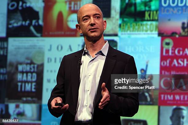 Amazon CEO Jeff Bezos speaks about the new Kindle DX, which he unveiled at a press conference at the Michael Schimmel Center for the Arts at Pace...
