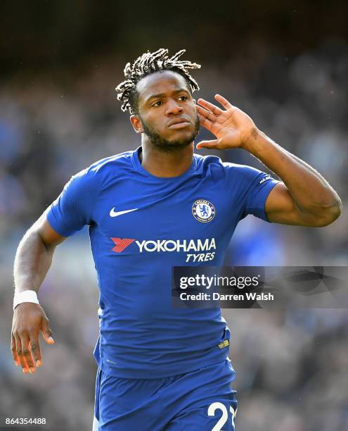 Michy Batshuayi of Chelsea celebrates scoring ythe 2nd goal during the Premier League match between Chelsea and Watford at Stamford Bridge on October...