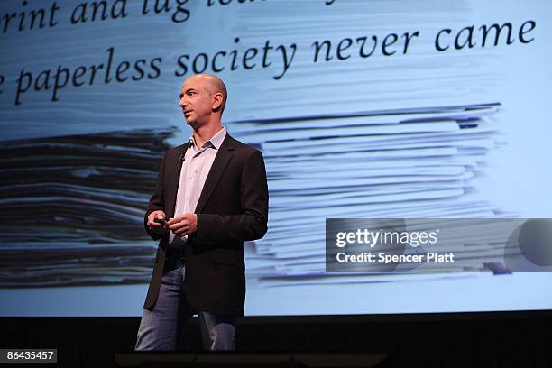 Amazon CEO Jeff Bezos speaks about the new Kindle DX, which he unveiled at a press conference at the Michael Schimmel Center for the Arts at Pace...