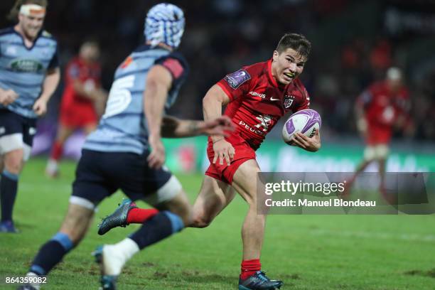 Antoine Dupont of Toulouse during the European Challenge Cup match between Stade Toulousain and Cardiff Blues at Stade Ernest Wallon on October 20,...