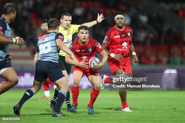 Antoine Dupont of Toulouse during the European Challenge Cup match between Stade Toulousain and Cardiff Blues at Stade Ernest Wallon on October 20,...